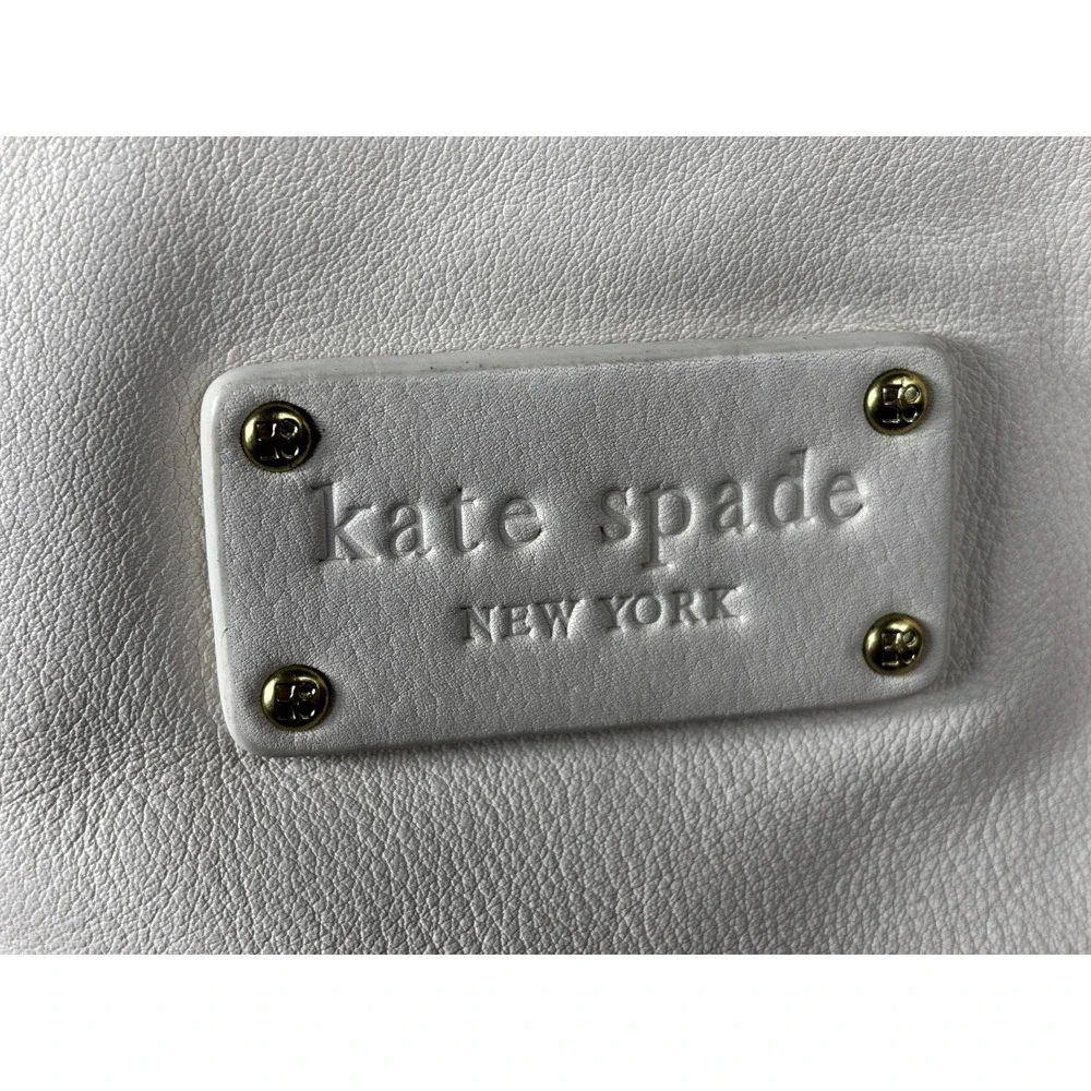 Kate Spade Leather Satchel White Brown Gold Hobo Bag Designer Classic